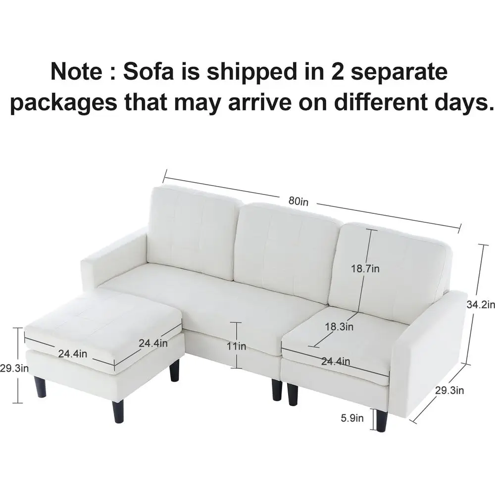 Modern White Linen L-Shaped Sectional Sofa with Reversible Chaise for Living Spaces
