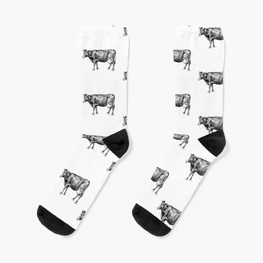 Cow Anatomy Black & White Vintage Drawing Socks christmas gift custom sports Socks Men's Women's