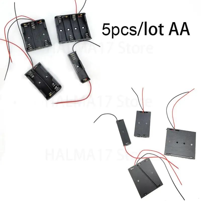 5pcs 1 2 3 4 Slots ports AA 2AA 3AA 4AA 1.5v 3v 4.5v 6v Size Power Battery Storage Case Box Holder 3Xaa 2xaa aa With Leads J17