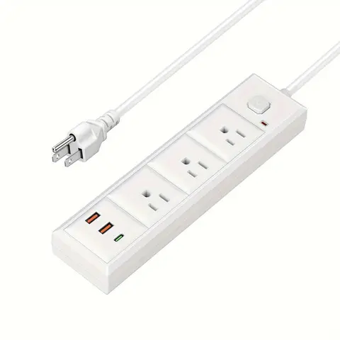 Tomada de Carregamento Rápido com Interruptor, Cabo de Extensão Robusto para Casa, Escritório, Viagem, Branco, 2 USB 1 Tipo-C, 6,5 Pés, 3 Tomadas
