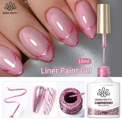 BORN PRETTY 10ml Reflective Glitter Liner Paint Gel Nail Polish Rose Red Super Sparkling French Manicure Painting Stripe Gel