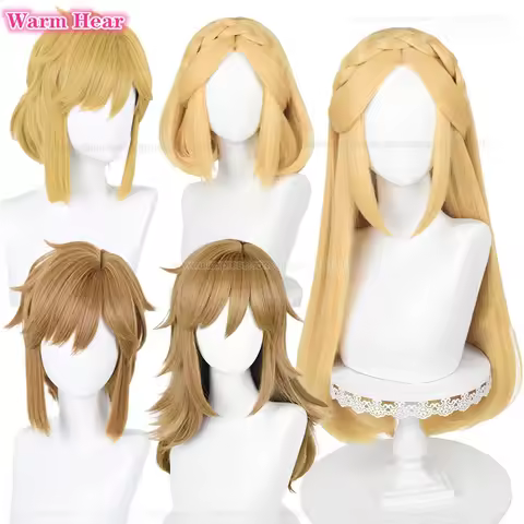 Game Link Princess Synthetic Wig Golden/Brown Princess Link Cosplay Anime Wigs Heat Resistant Hair Party Anime Wigs + A Wig Cap
