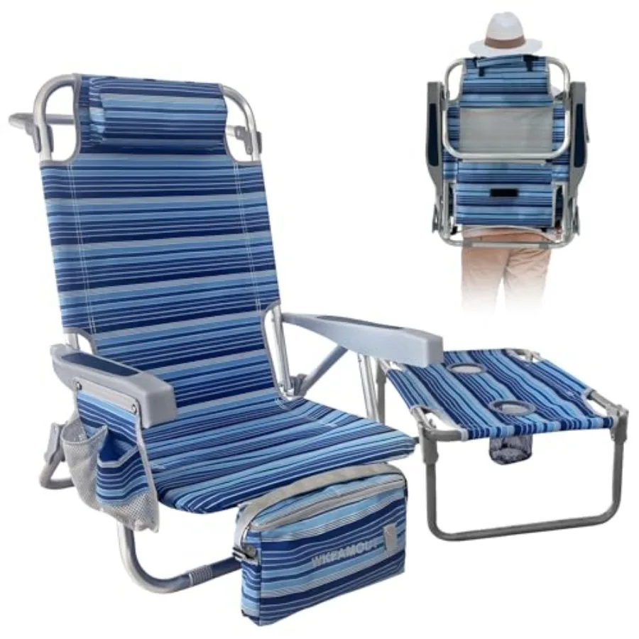 

Пляжное кресло-рюкзак из алюминия со складным столиком для кемпинга, 5-позиционное раскладное кресло-шезлонг для взрослых с изолированным отсеком для напитков