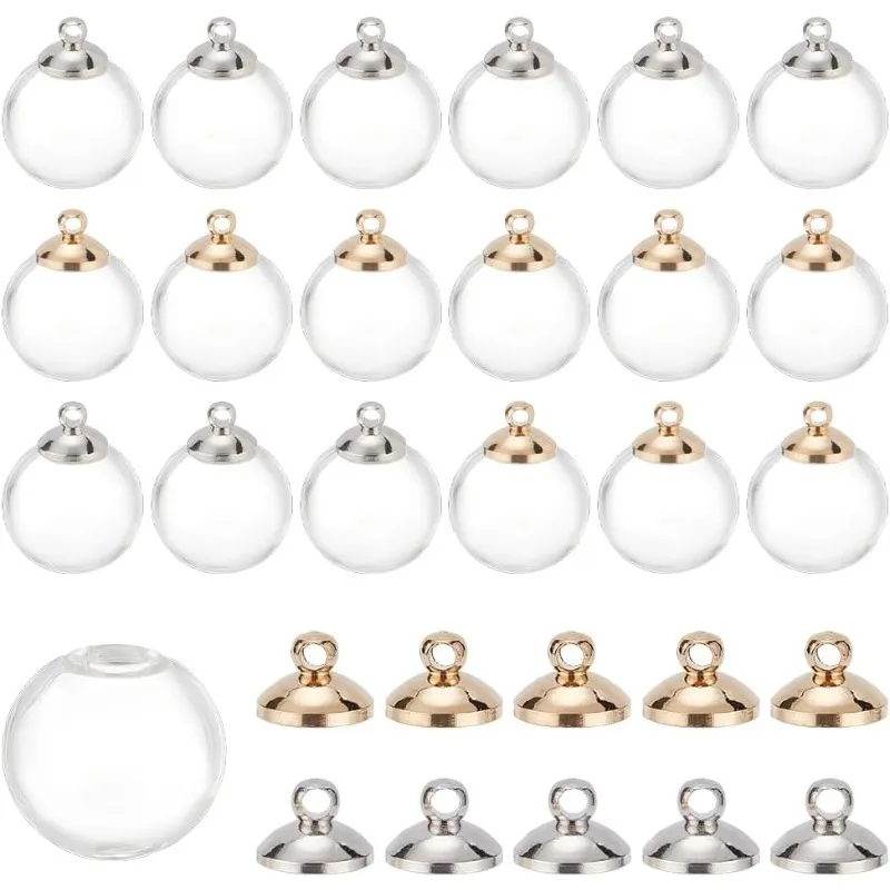 30pcs 16mm Mini Clear Glass Globe Bottle Mini Clear Ornaments Wish Glass Ball Bottles Hanging Fillable Ball Vial Charm