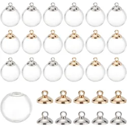 30pcs 16mm Mini Clear Glass Globe Bottle Mini Clear Ornaments Wish Glass Ball Bottles Hanging Fillable Ball Vial Charm