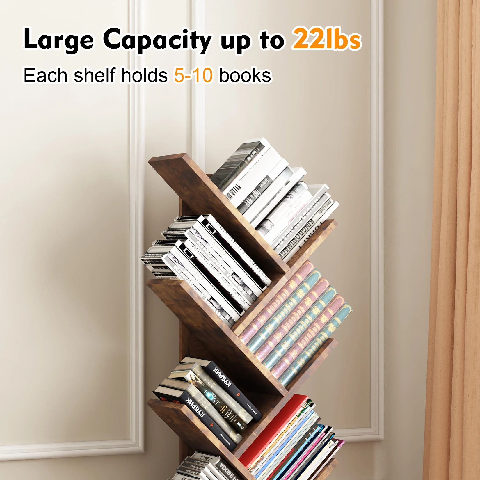 8-Tier Slant Bookshelf, MDF Open Display Bookcase with Anti-Fall Kit, Space-Saving Corner Storage Rack for Books, Plants & Decor, Easy Assembly for Living Room Bedroom Office