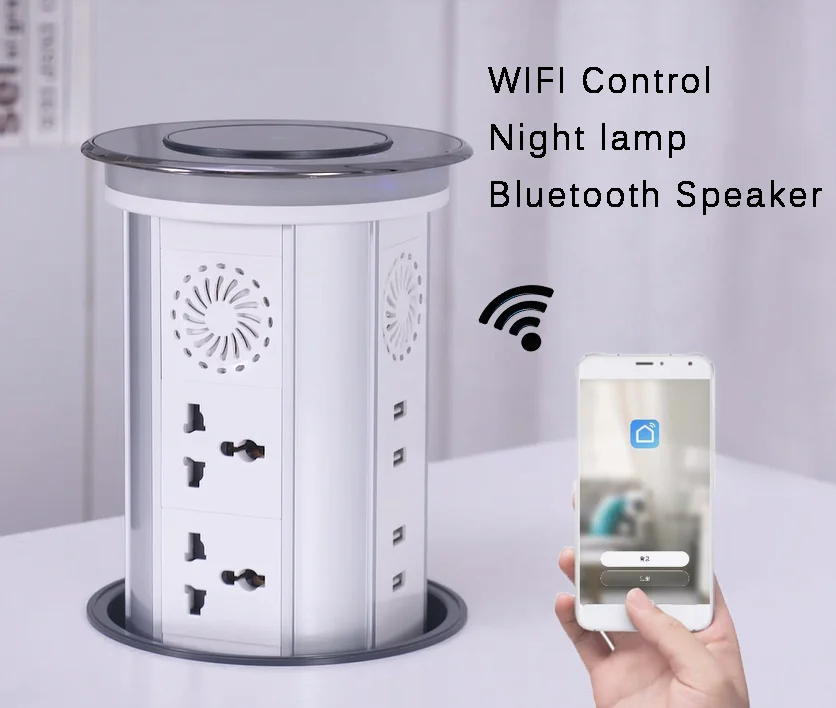 wifi smart automatic socket with 3pcs five hole & double USB speaker wireless charging