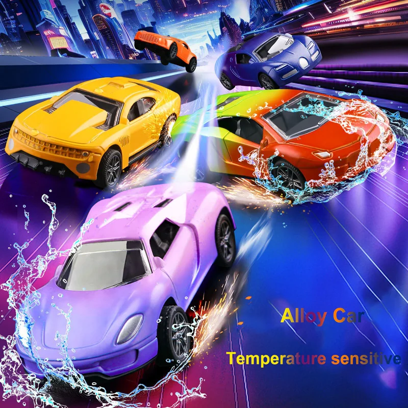 Neues 1:64 temperaturempfindliches farbwechselndes Legierungsautomodell 6PCS Coole Trägheit Pull-Back-Legierung Sportwagen Spielzeug Kindergeschenk