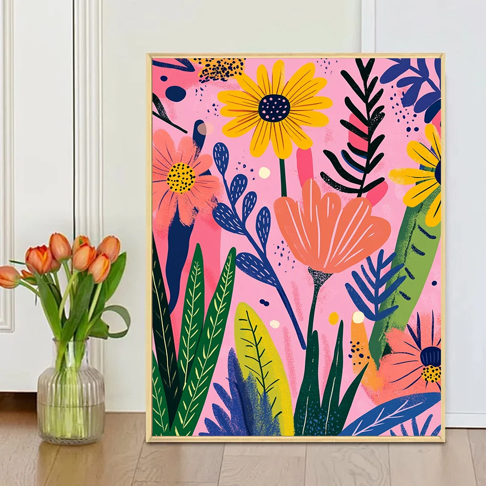 

SDOYUNO Simple Painting By Numbers Pink flowers Easy Crafts Supplies Adults Arts Crafts Oil Art Paint Kit Canvas Gift Pictures