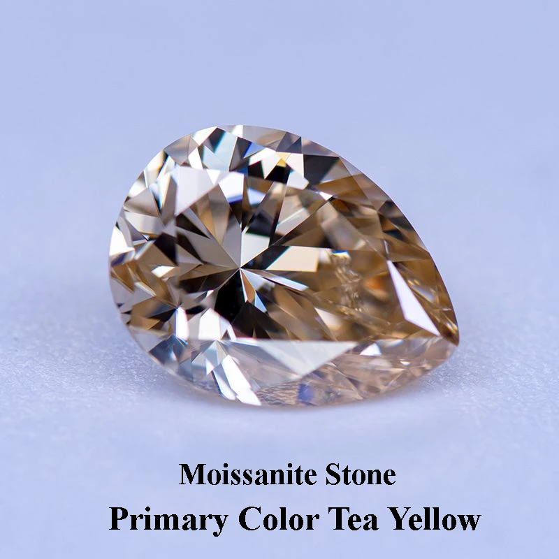 

Moissanite Stone Pear Cut Primary Color Tea Yellow Lab Created Diamond DIY Woman Jewelry Making Materials with GRA Certificate