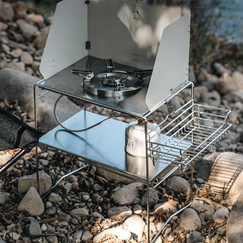 Camping Stove Table IGT System Stainless Steel Picnic Folding Storage Shelf Outdoor Folding Table Outdoor Camping IGT Table