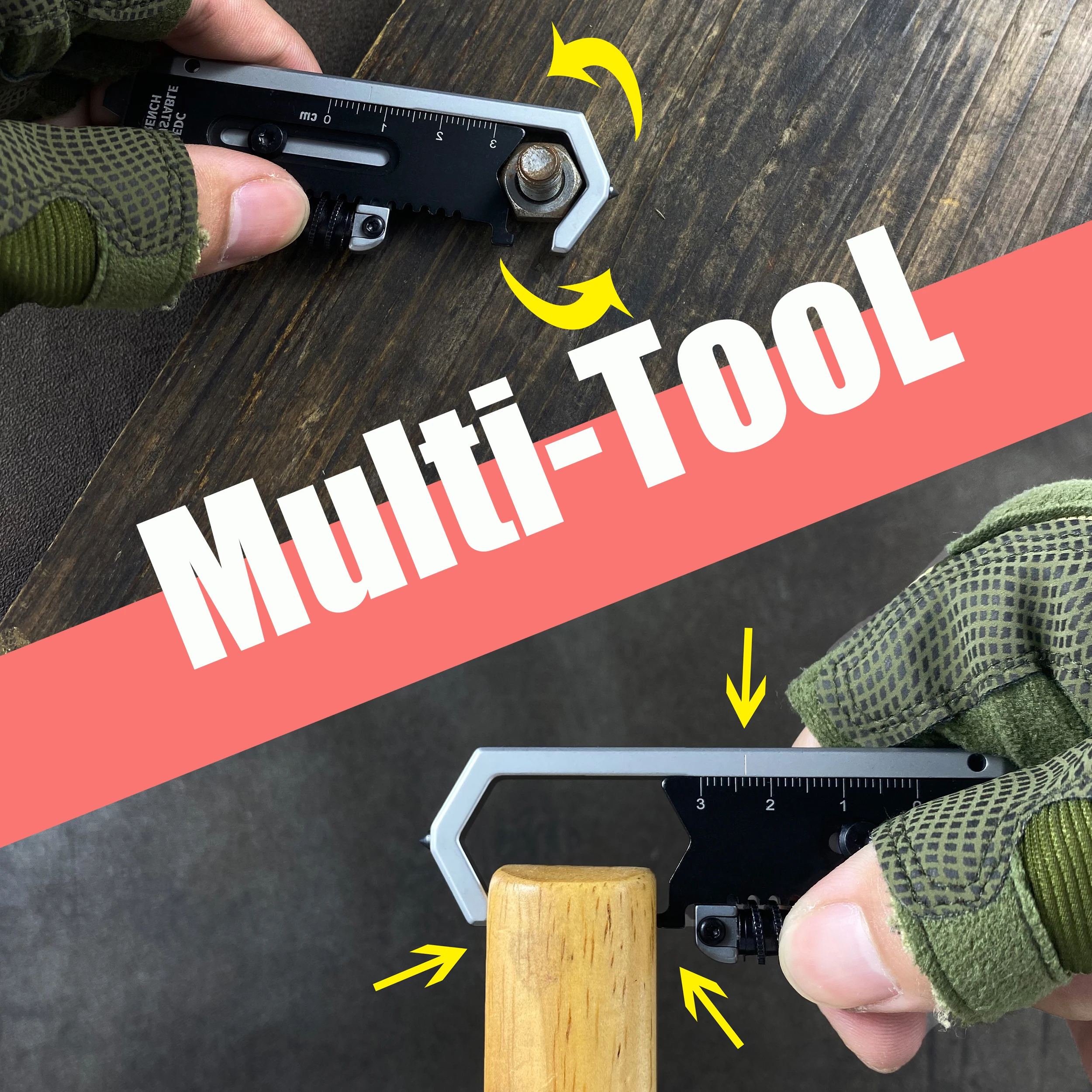 Multifunktionaler Mini-Brecheisen 9-in-1 Multitool Verstellbarer Schraubenschlüssel EDC Messlineal Hebelwerkzeug Taschen-Outdoor-Camping-Werkzeug – Detail 4