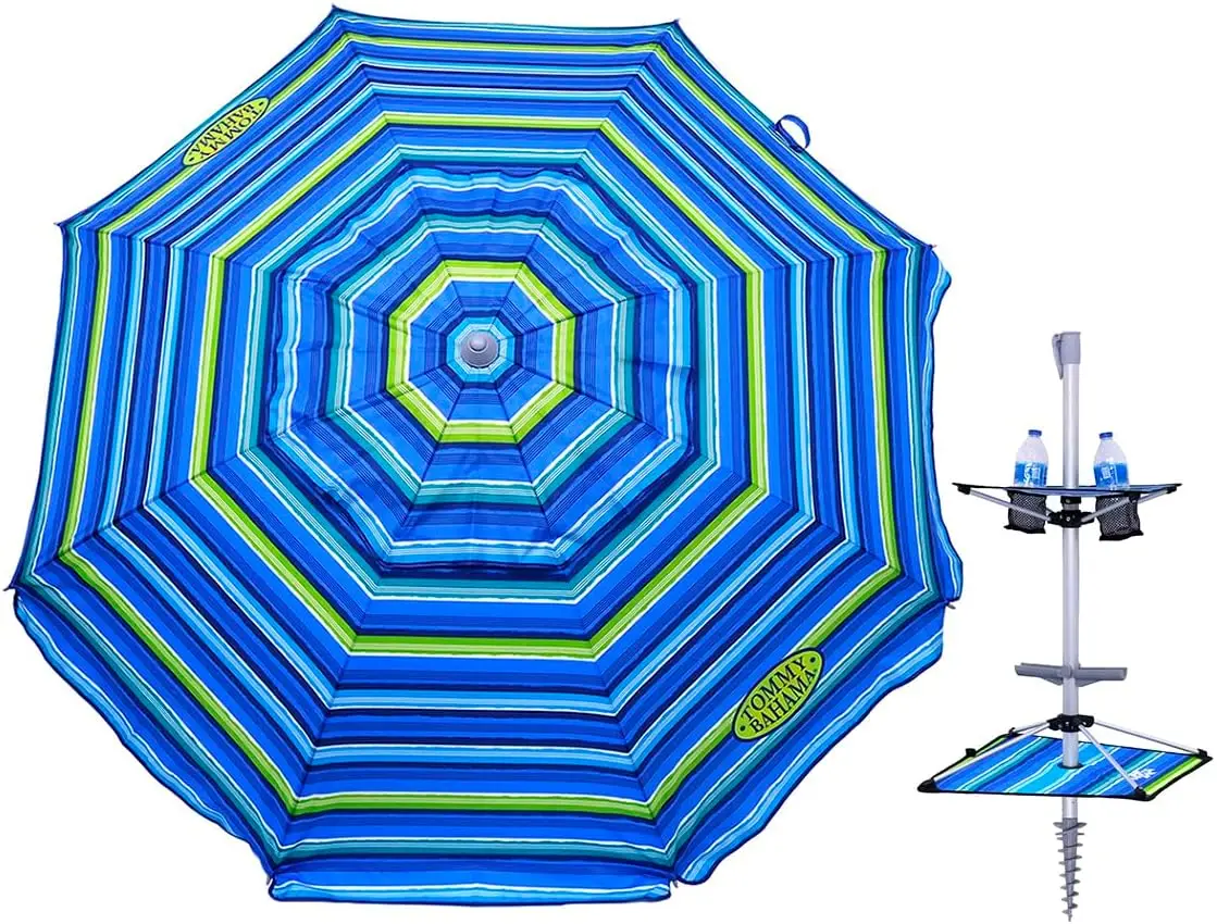 7 ft Fiberglass Beach Umbrella for Sand with Integrated Anchor