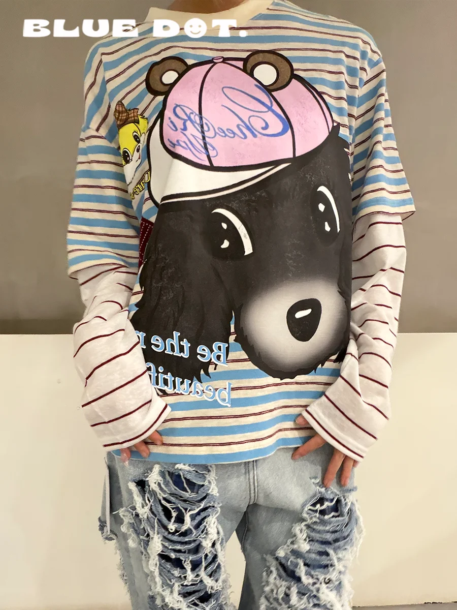 

BLUEDOT CHEERi UPi Cartoon Labr Dog Long Sve T-irt New Sle Casual Loose Fit ex Winter Collection