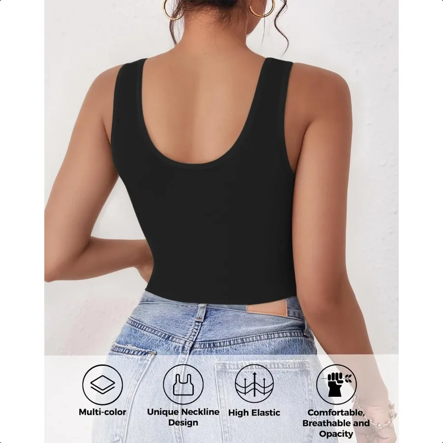 23 個タンクトップ女性のための U ネックスリーブクロップトップスベーシッククロップドレーサーバック外出トップスアスレチックスポーツシャツ