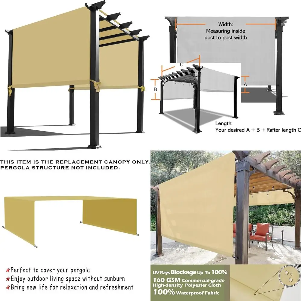 

Universal Replacement Waterproof Pergola Canopy, 12 Feet Long by 8 Feet Wide, Sand Color, Suitable for Various Pergolas