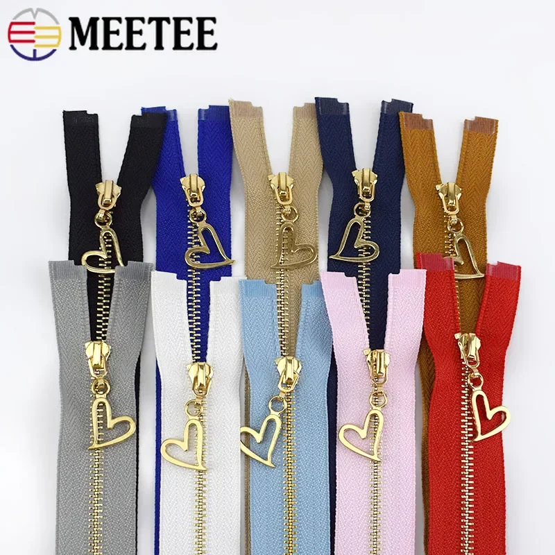 2/5Pc Meetee 3# Metal Zipper Close/Open End Gold Teeth Zip Closure Decor Zippers for Bag Jeans DIY Pants Placket Sewing Material