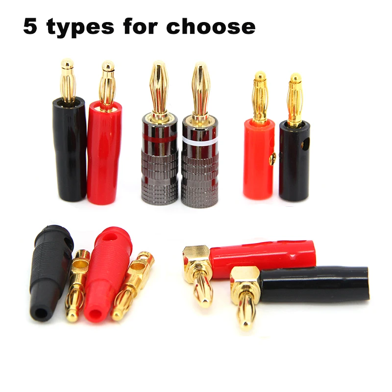 pairs High quality Gold metal Plate 4mm L Banana male female female power plug Connector socket Audio Speaker Screw red black B4