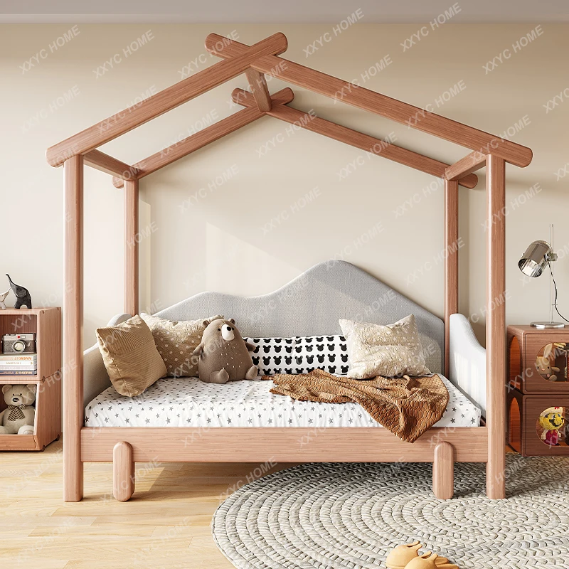 Lit rétractable tout en bois massif pour enfants, maison pour garçons et filles, petit appartement, épissage avec garde-corps, lit coulissant de 1.5m