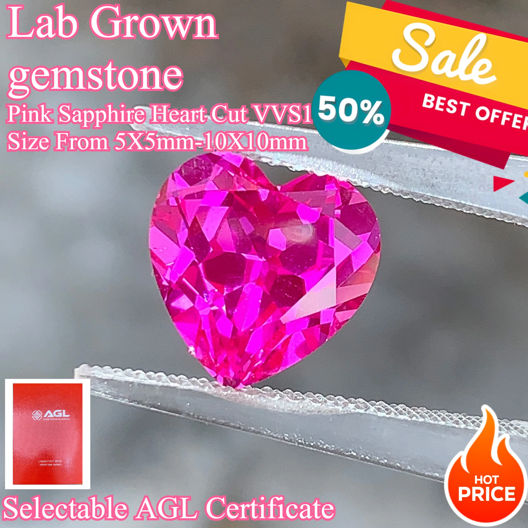 

New Heart Cut Lab Grown Pink Sapphire Multiple Color Gems for Jewelry Setting Custom Design Method AGL Certificate