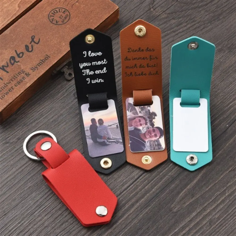 PU Leather DIY Photo Keychain Memorial Engraved Design PU Leather Key Cover Personalized Pendant Photo Holder