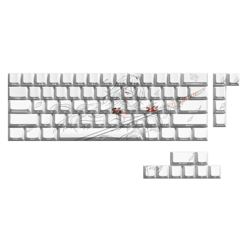 74 Keys Anime Keycaps PBT Side Printed Backlit Cartoon Gaming Caps E65A