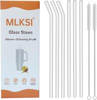 6 pcs Reusable Clear Glass Straws with Cleaning Brush for Stanley 40 Oz Cup Replacement Straws