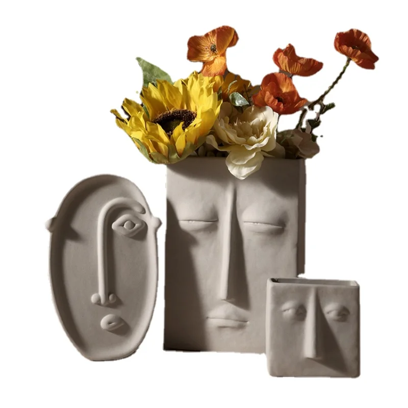 

YY Home Features Creative Ceramic Vase Simple Face Living Room Flower Arrangement Home Decoration Ceramic Vase Fairy Garden