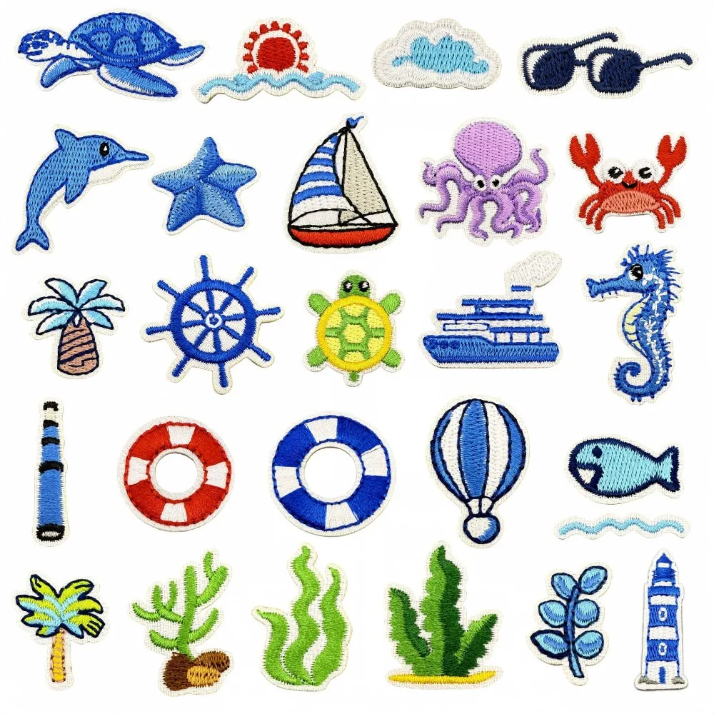 

Mini Ocean Sea Marine Plants Animals Iron-on Sew Embroidery Badge Patches DIY T-shirt Hat Backpack Clothing Appliques Sticker