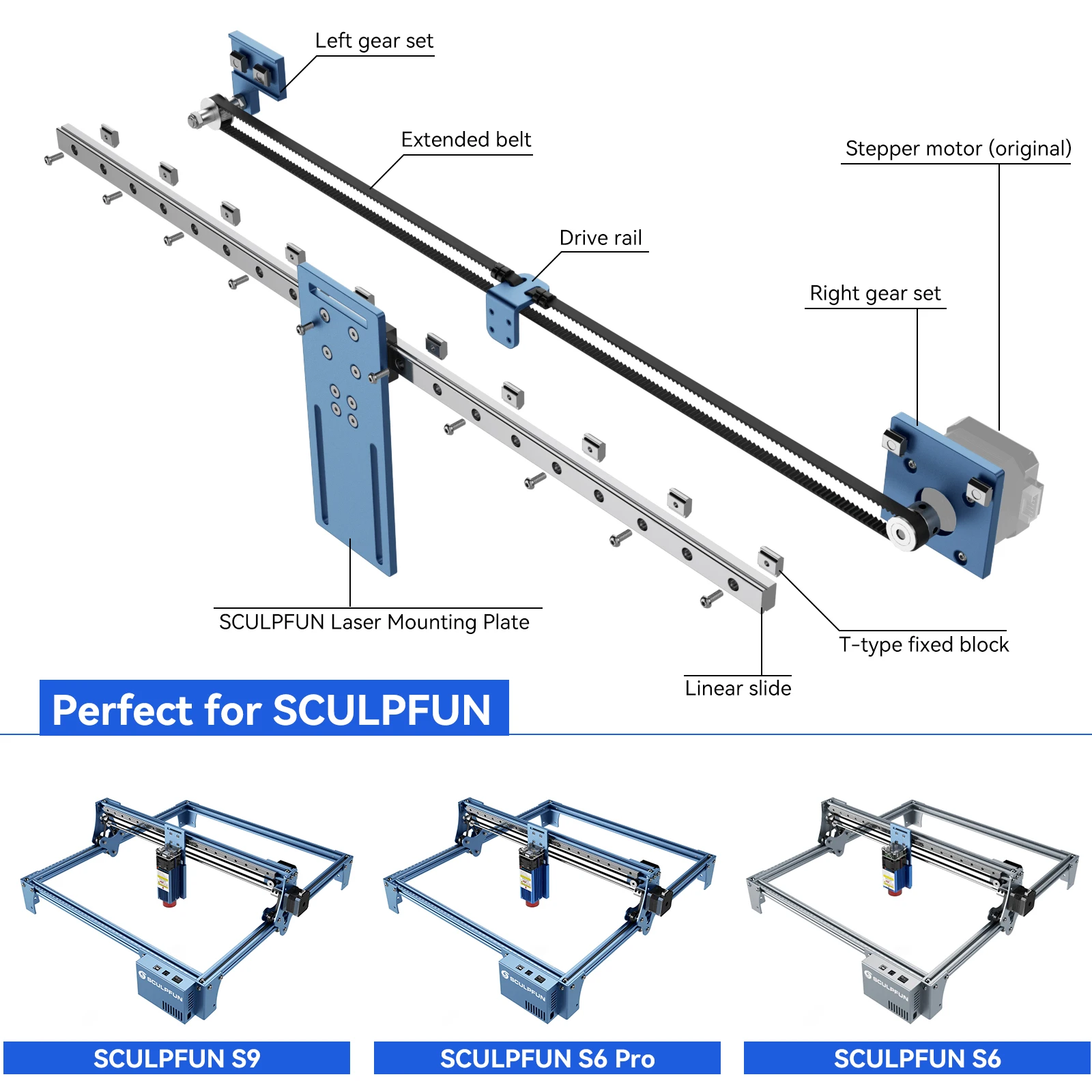 SCULPFUN S6/S6PRO/S9 X-axis Linear Guide Upgrade Kit High Precision Industrial Grade Direct Installation Without Drilling