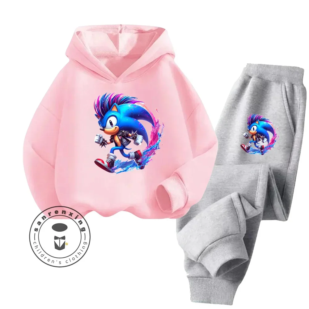 

Sonics Children's Hoodie Pants Suit Fashion Anime Hoodies Boy's Letter Sweatshirts Casual Printing Cartoon Tracksuit Pullovers