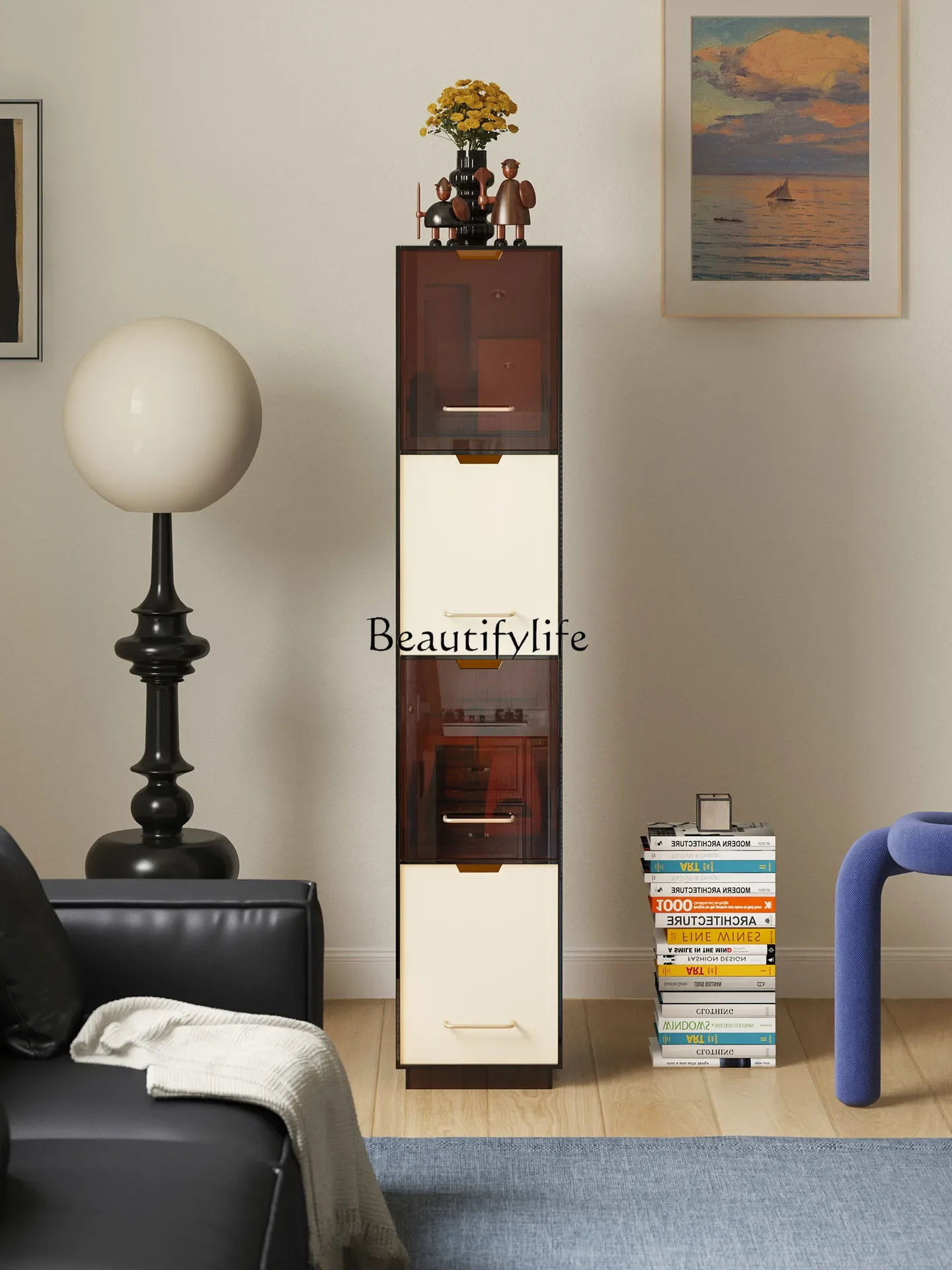 09 خزانة ذات حافة ضيقة ورف كتب ومنظم عرض رف تخزين قائم على الأرض #1