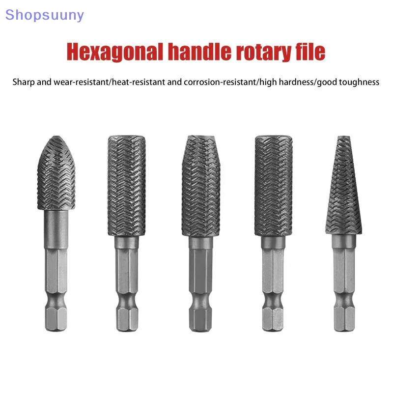 [SU]5Pcs Hex Shank Head Tungsten Carbide Steel Rotary Burr Die Grinder Bit Shank Carving Kit For Mold Polishing Grinding Tool