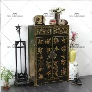 XSolid wood light luxury shoe cabinet small apartment household door simple modern living room retro entrance cabinet