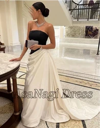 AsaNagi Black-White Satin Evening Dresses Strapless Sweep Train Formal Party Gown 2023 vestidos de fiesta elegantes para mujer