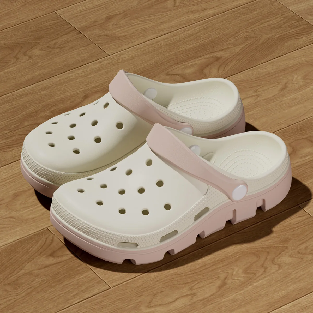 Clawave Lightweight Unisex Two-tone Clogs 5CM Thick Sole Non-slip EVA Cloud Slides Closed Toe Beach Sandals for Men Women