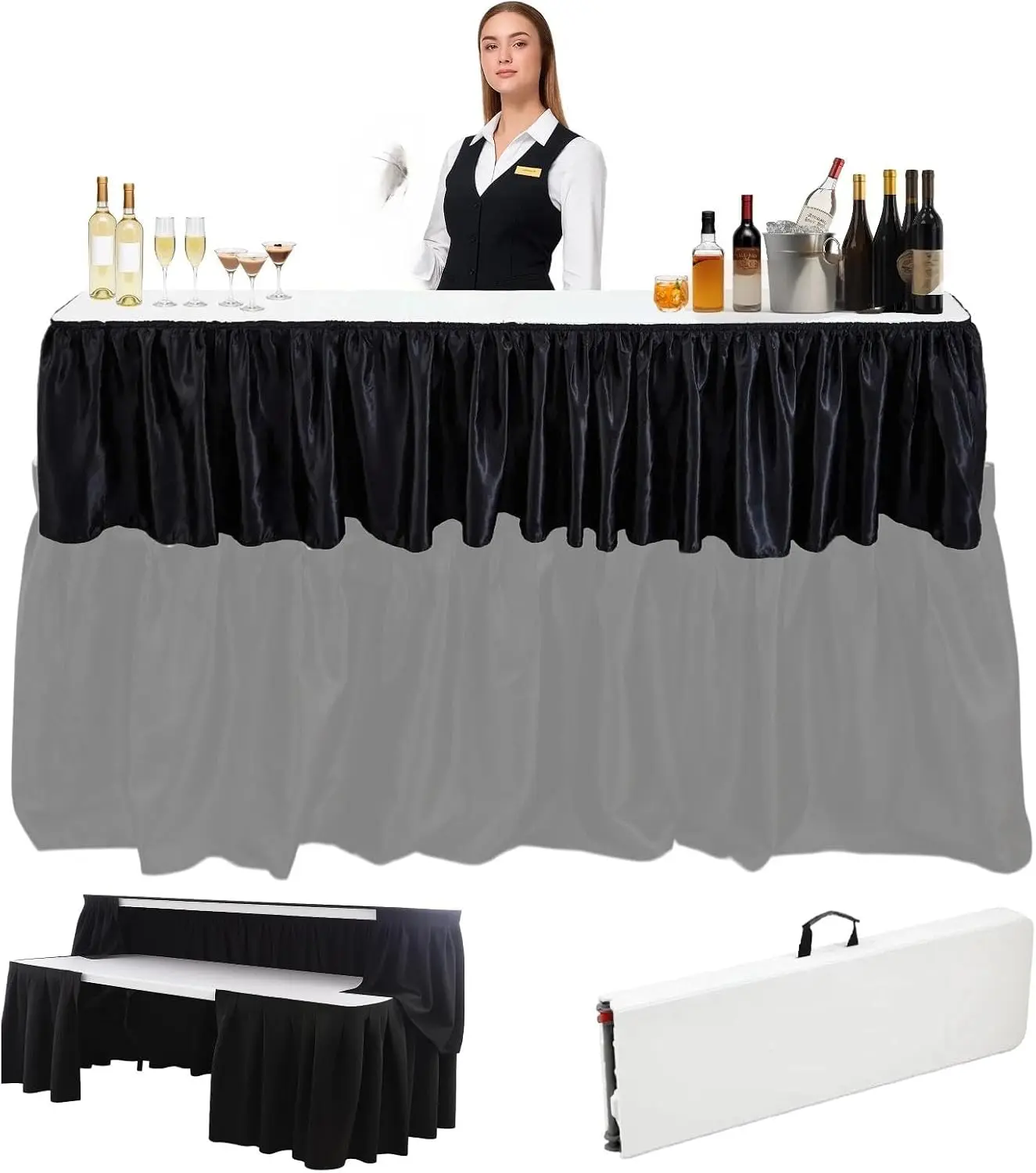 Portable Bar Top Riser Tables Black Skirt 6ft White Folding Bar Riser Mobile Table Foldable Portable Risers Carry Case Events Ba