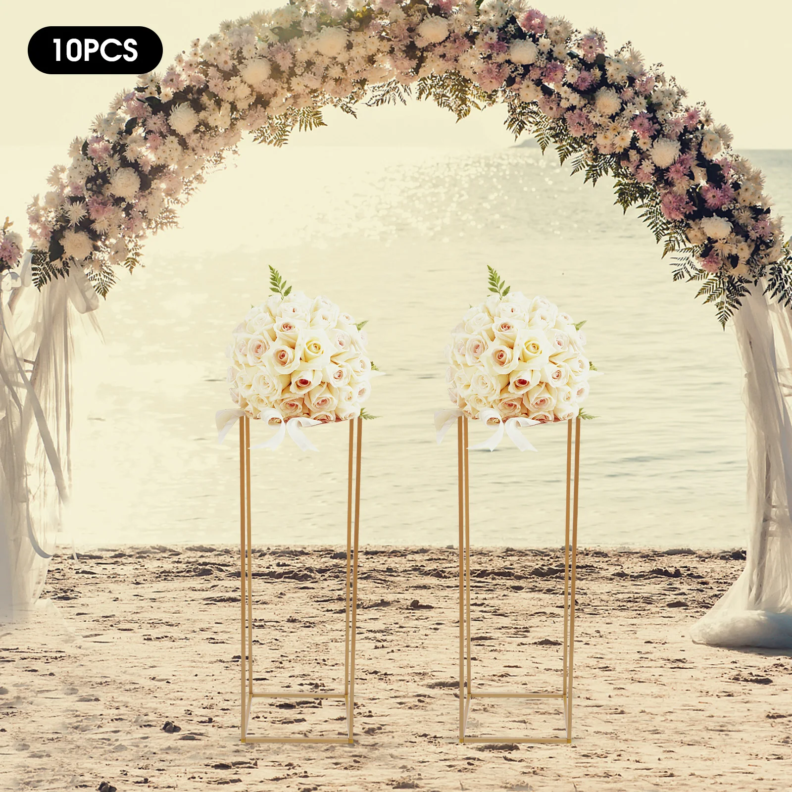 

10-Piece 80cm Bouquet Bracket Gold Wedding Flower Stand for Floral Arrangement Thickened Iron Pipe High Load-Bearing Shelf