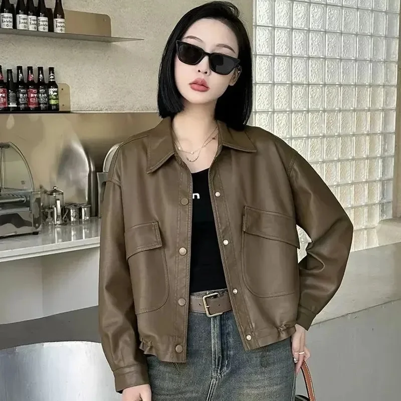 高品質ファッションPUレザージャケット レディース 2025年春新作 アウター 気質 オーバーウェア バイクウェア コート