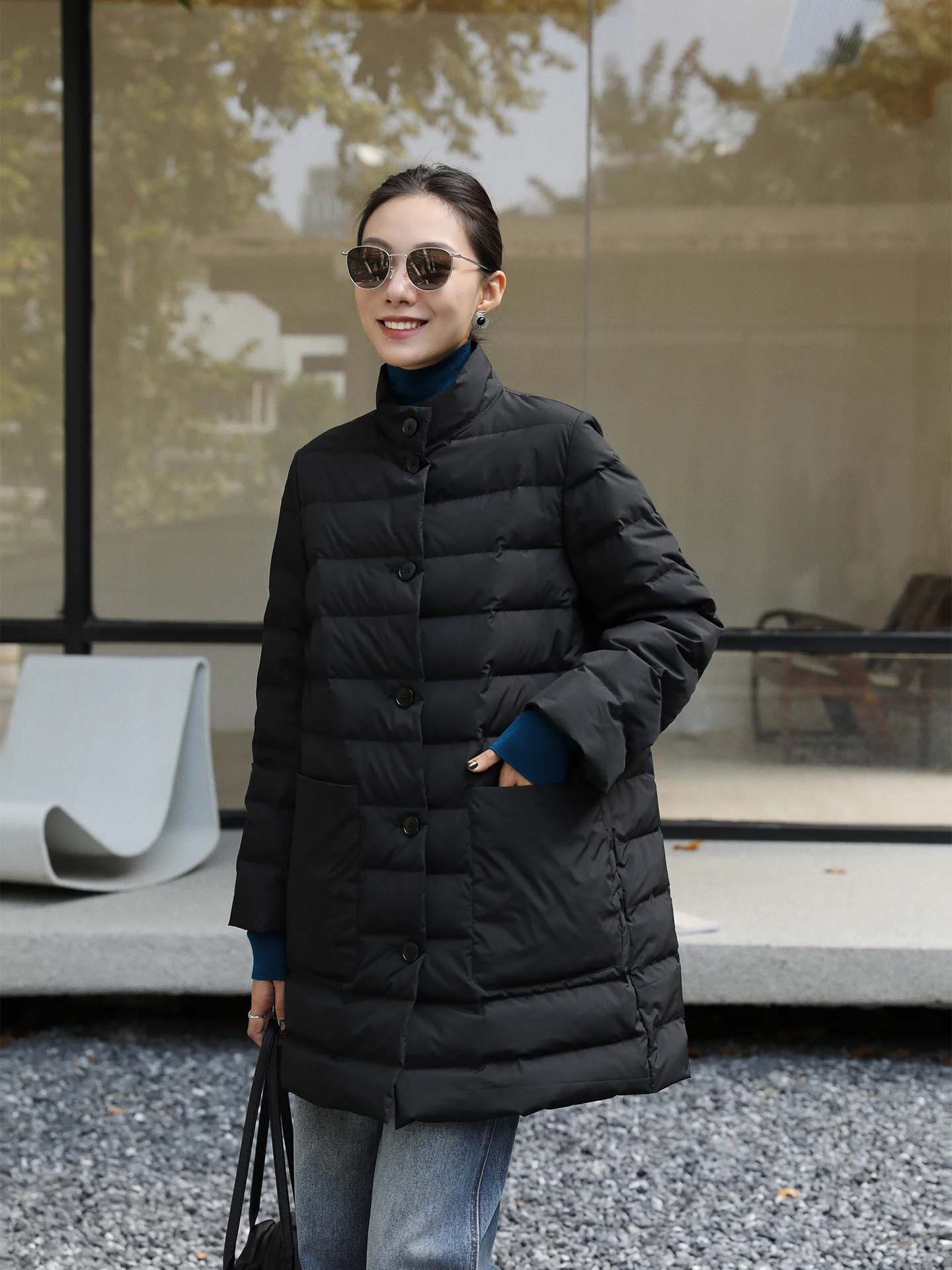 

Женская зимняя куртка из гусиного пуха, новая, свободного кроя, удлиненная, с воротником, средней длины, пуховое пальто, для повседневной носки, из полиэстера.