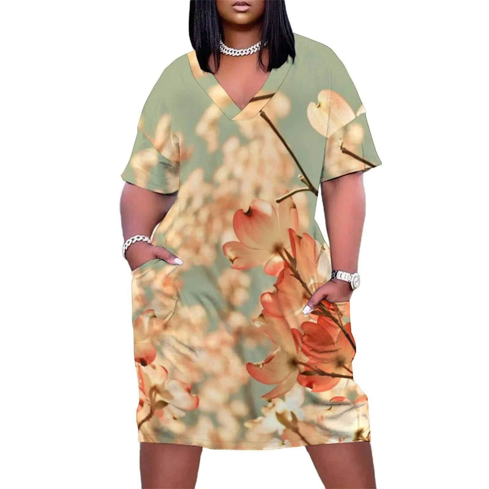 

Vintage Pink Spring Flowers Loose Pocket Dress Female dress dresses for woman 2025 dress women summer