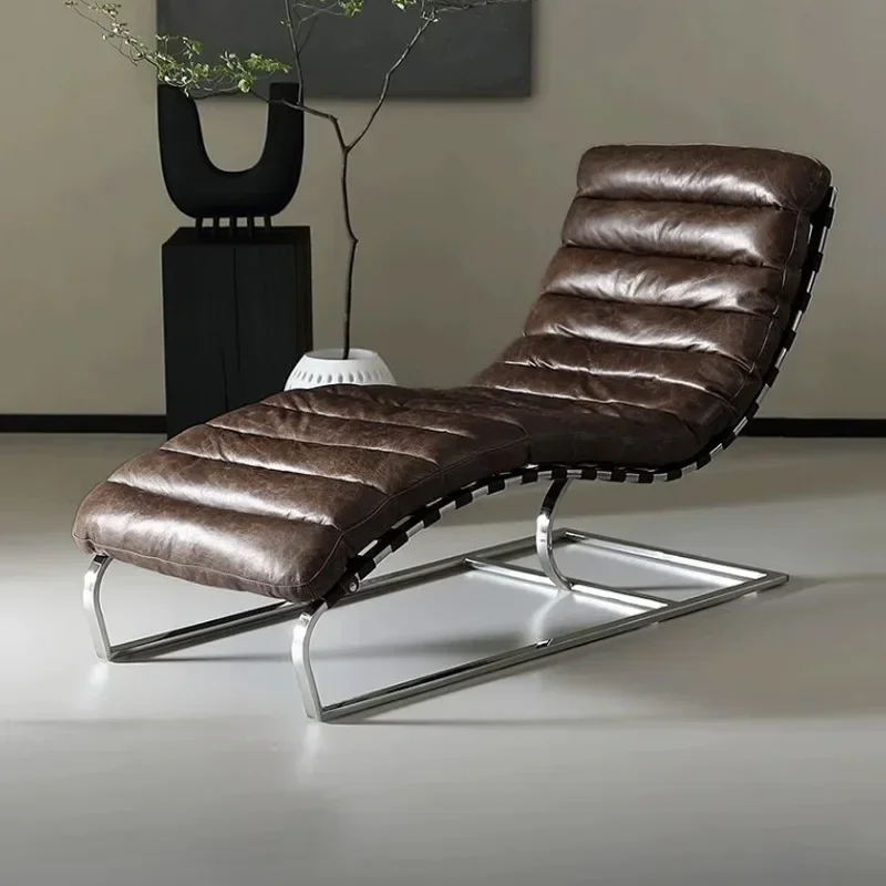 Y1 Medieval lunch break recliner oil wax leather balcony leather casual sofa chair American retro