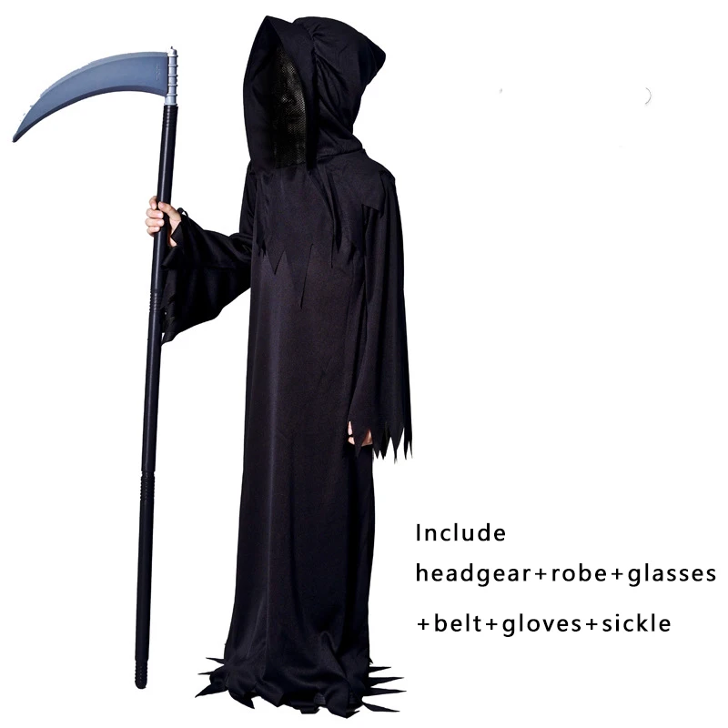 Male Black Devil Halloween Costume Ghost Festival Sickle Monster Role Playing Costume Death Stage Performance Costume