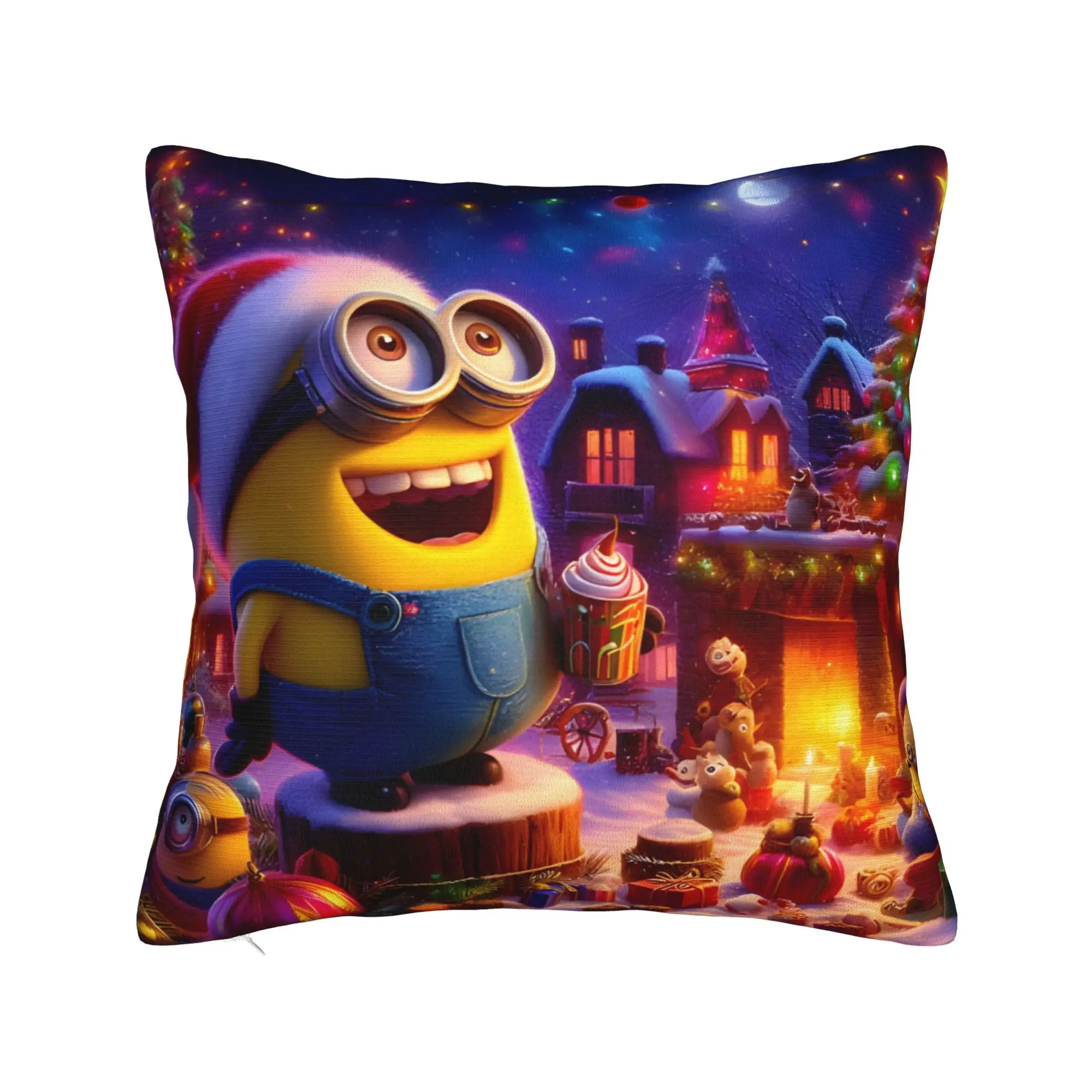 Cartoon M-Minions Christmas Pillowcase Printed Polyester Cushion Cover Decorative  Throw Pillow Case Cover Home Square 45*45cm