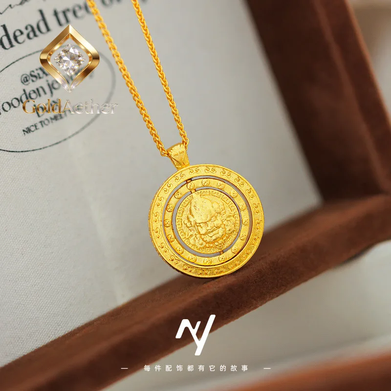 

GoldNouveau Luxury 24K 9999 Pure Gold real gold Women's Rotatable Three-Circle Yellow God of Wealth Pendant Rotatable Pendant Ne