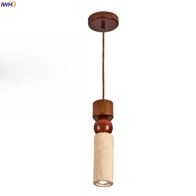 

IWHD Columnar Stone LED Pendant Lamp Bedroom Living Room Loft Decor Yellow Travertine Nordic Minimalism Hanging Light Luminaire