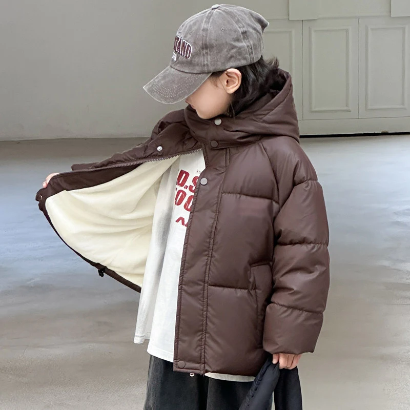 Herbst Winter Neue Jungen Jacke Einfarbig Lamm Fleece Futter Dicke Warme Mit Kapuze Zipper Mantel Für 2-10Y Teen Mädchen baumwolle Outwear