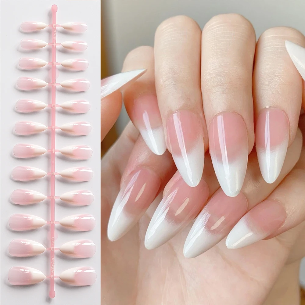 120 pièces nu rose dégradé presse sur ongles Ultra-tendre amande Gel faux ongles Simple couverture complète rose blanc français faux ongles conseils #