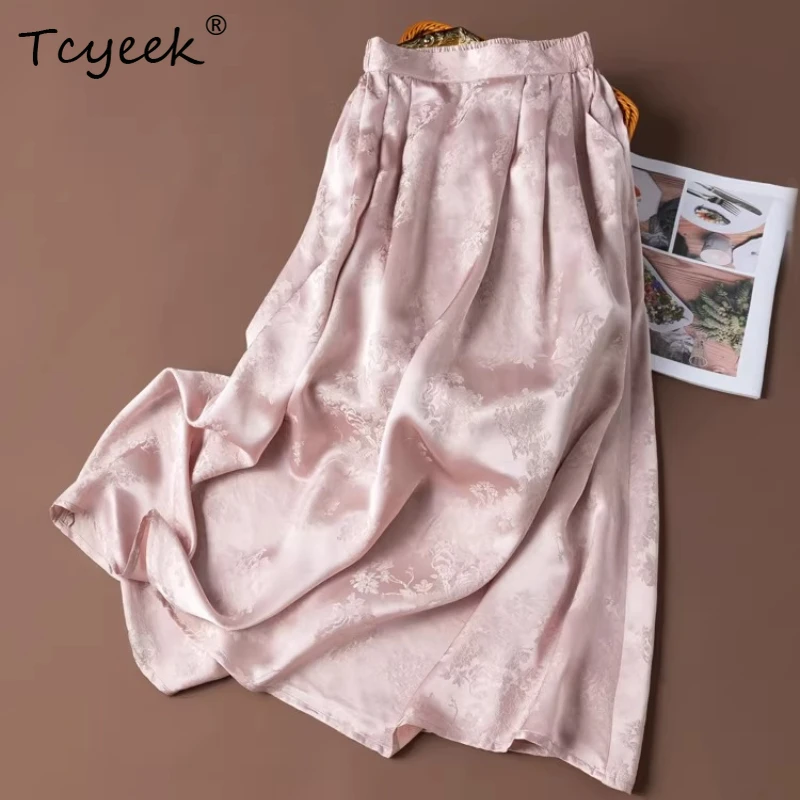 

Tcyeek 100% Натуральные Шелковые Юбки для Женщин, Весна 2026, Новинка, Элегантная Юбка с Эластичной Талией, Женская Одежда, Faldones Para Mujer