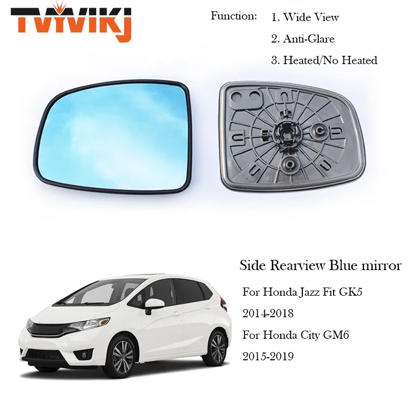 1 pair 2PCS Side Rearview Mirror Blue Glass Lens For HONDA FIT Jazz CITY GM6 2014-2019 Wide Angle View anti glare car side